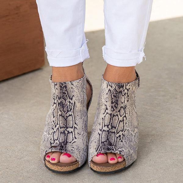 Lydiashoes Peep Toe Blocking Hook-Loop Wedges Shoes