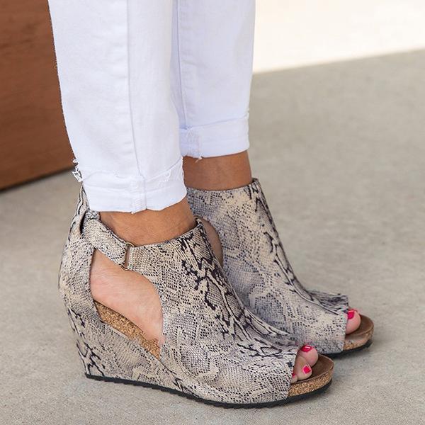 Lydiashoes Peep Toe Blocking Hook-Loop Wedges Shoes