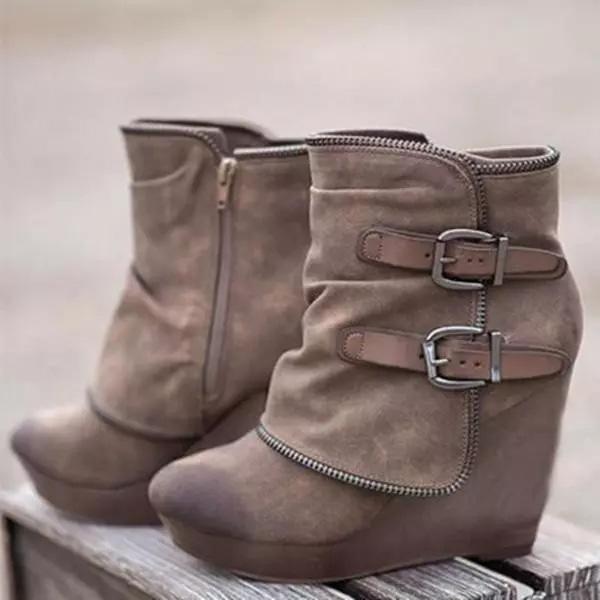 Lydiashoes Women Ankle Zipper Buckle Platform Boots
