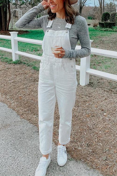 Solid Pockets Denim Overall - girlyrose.com