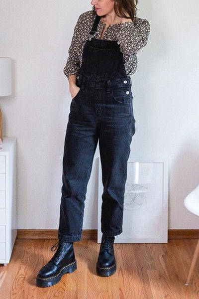 Solid Pockets Denim Overall - girlyrose.com