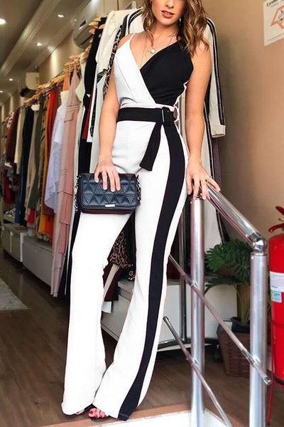 Color Block Belted Slip Jumpsuits