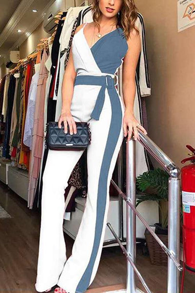 Color Block Belted Slip Jumpsuits