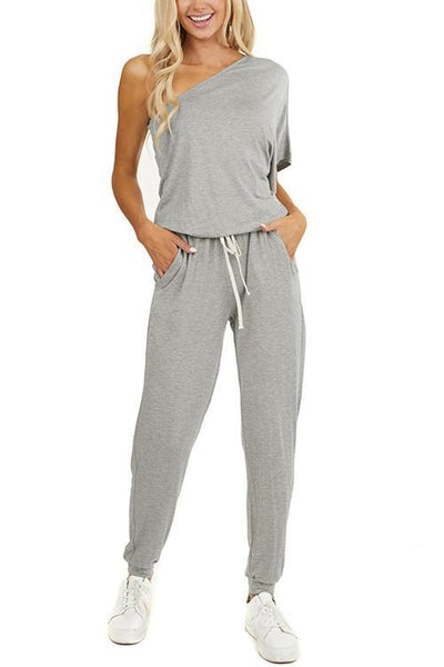 One Shoulder Drawstring Jumpsuits - girlyrose.com