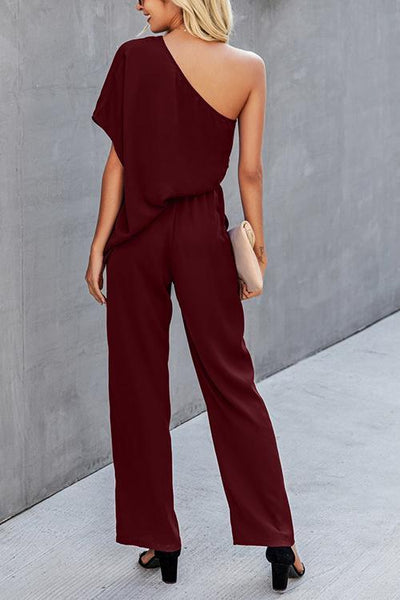 One Shoulder Bat Jumpsuits - girlyrose.com