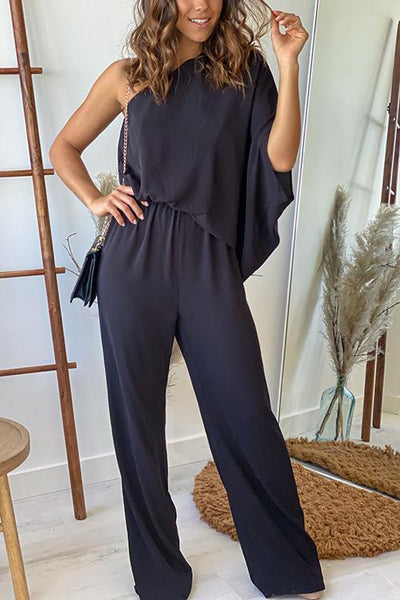 One Shoulder Bat Jumpsuits - girlyrose.com