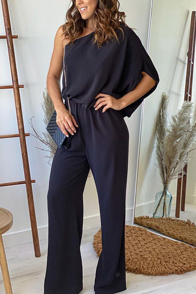 One Shoulder Bat Jumpsuits - girlyrose.com