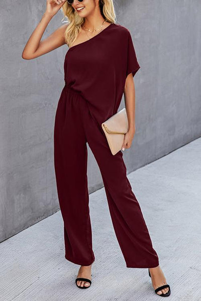 One Shoulder Bat Jumpsuits - girlyrose.com