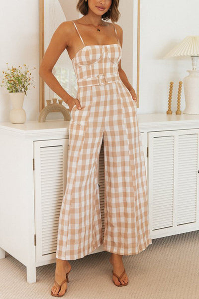 Plaid Wide Leg Slip Jumpsuits