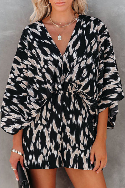 Leopard V Neck Kimono Romper