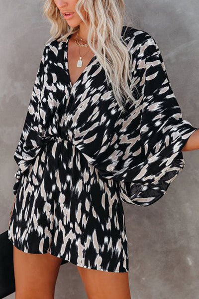 Leopard V Neck Kimono Romper