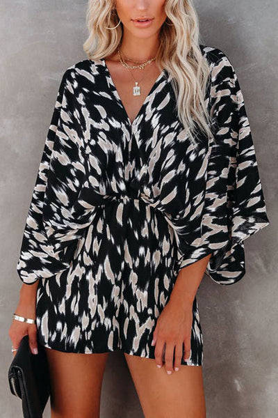 Leopard V Neck Kimono Romper