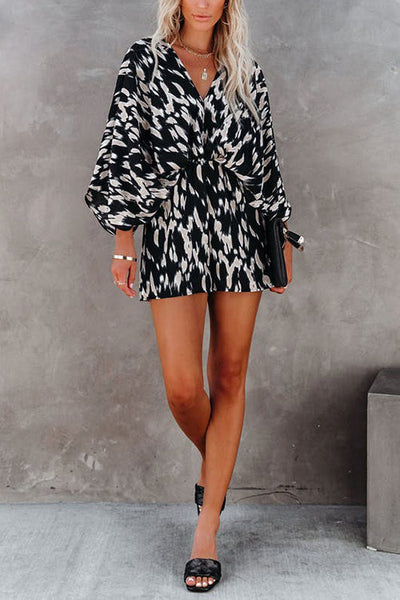 Leopard V Neck Kimono Romper