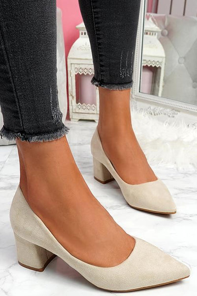 Chunky Heel Pointed Heels - girlyrose.com