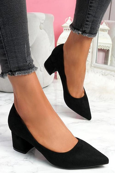 Chunky Heel Pointed Heels - girlyrose.com