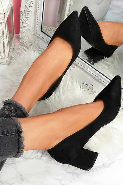 Chunky Heel Pointed Heels - girlyrose.com