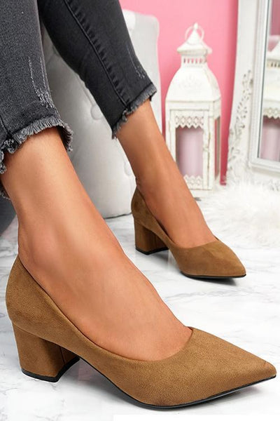 Chunky Heel Pointed Heels - girlyrose.com