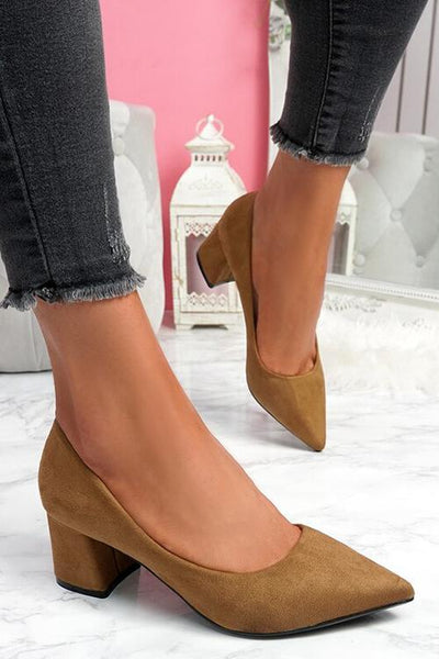 Chunky Heel Pointed Heels - girlyrose.com