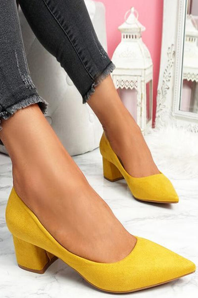 Chunky Heel Pointed Heels - girlyrose.com