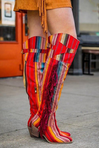 Fire Red Serape Fringe Boots - girlyrose.com