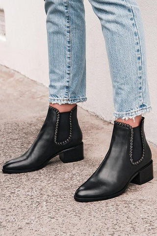 Leather Elastic Studded Ankle Boots - girlyrose.com