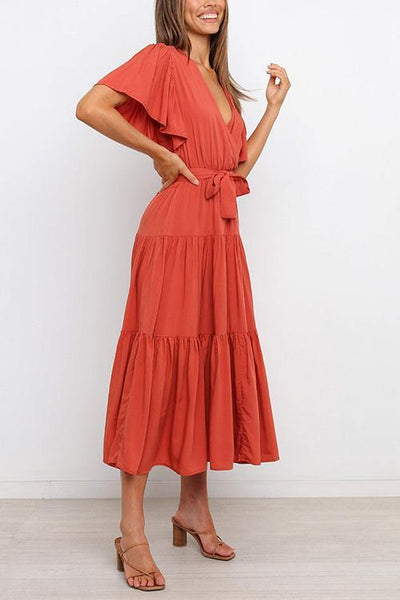 Solid Ruffles Belted Maxi Dress - girlyrose.com