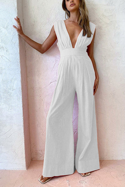 Deep V-neck Sleeveless Jumpsuit