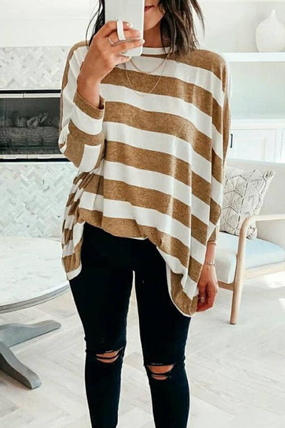 Stripe O Neck Bat Blouse