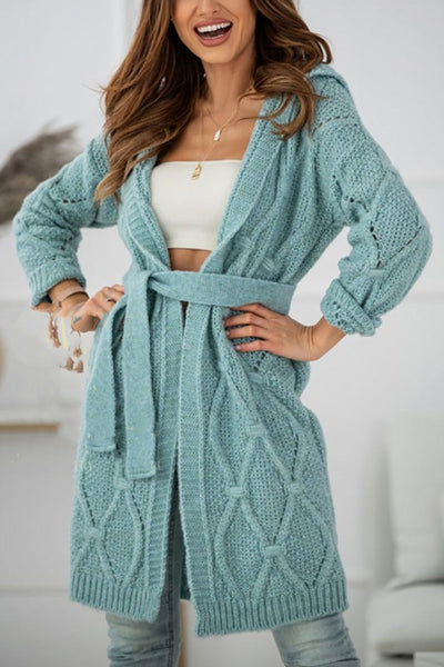 Hooded Cardigan With Belt
