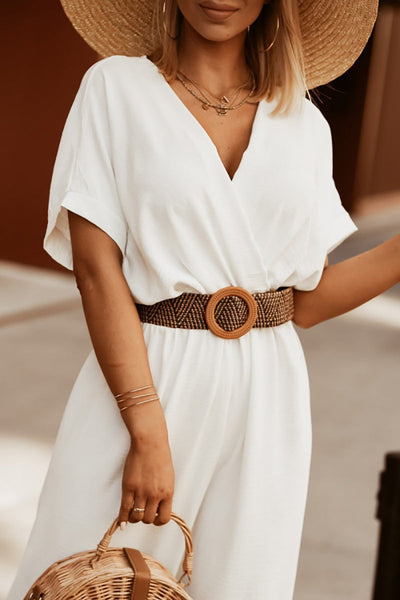 Faux Wrap Wide Leg Jumpsuit