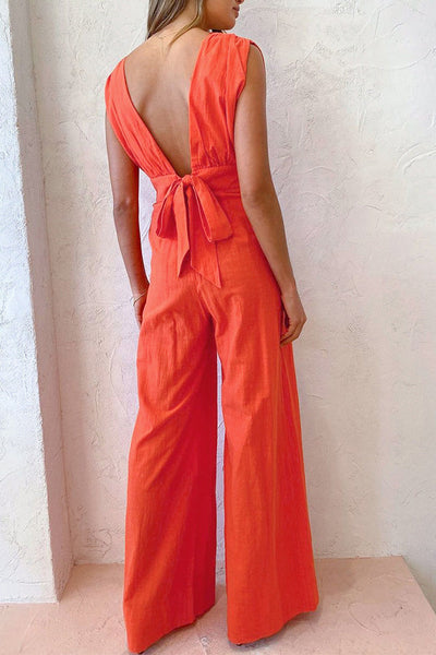 Deep V-neck Sleeveless Jumpsuit