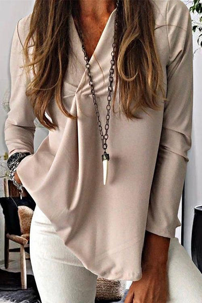 Irregularity V Neck Long Sleeve Blouse