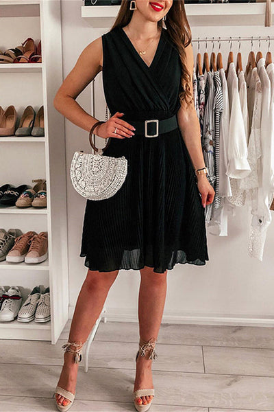 Cross Front Pleated Sleeveless Tank Dress