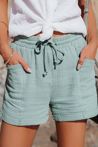 Solid Pockets Drawstring Shorts - girlyrose.com