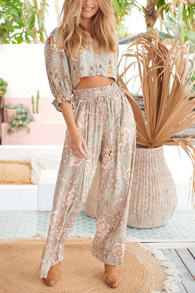 Floral Backless Wide Leg Pants Suit