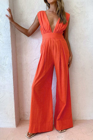 Deep V-neck Sleeveless Jumpsuit