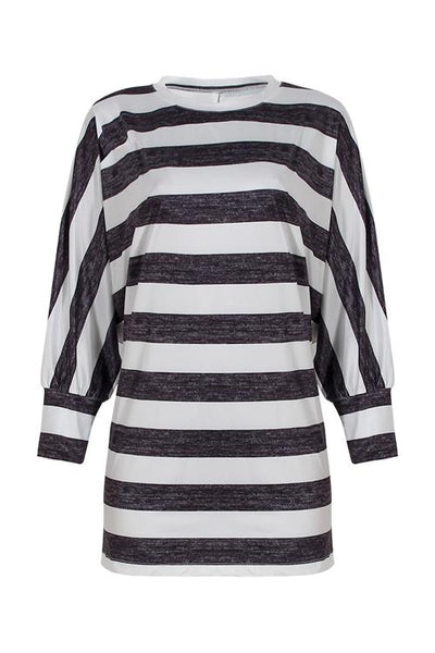 Stripe O Neck Bat Blouse