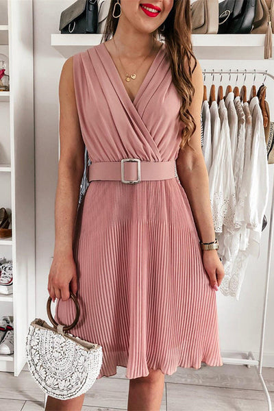 Cross Front Pleated Sleeveless Tank Dress