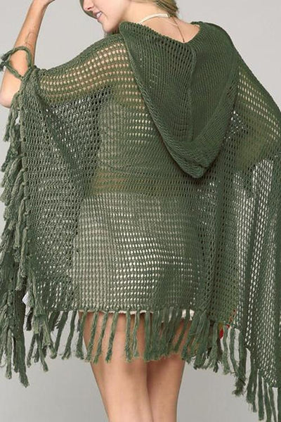 Hollow Tassels Hooede Cover Up - girlyrose.com