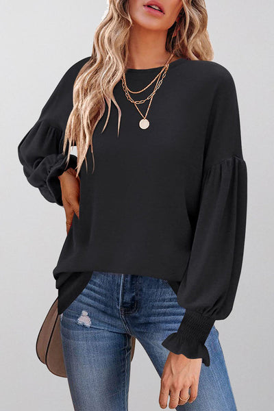 Cuff Sleeve O Neck Blouse