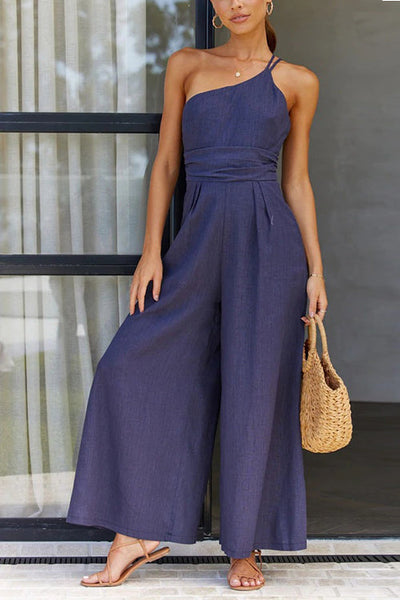 One Shoulder Straps Wide Leg Jumpsuits