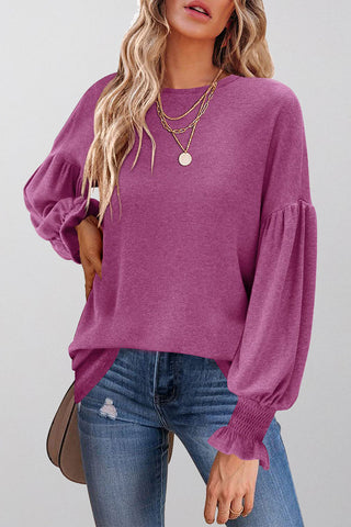 Cuff Sleeve O Neck Blouse