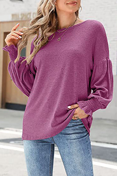 Cuff Sleeve O Neck Blouse