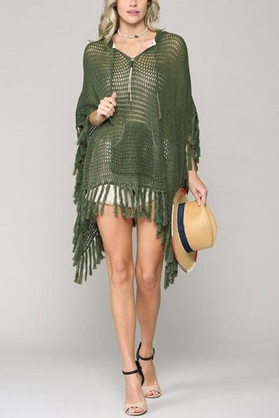 Hollow Tassels Hooede Cover Up - girlyrose.com