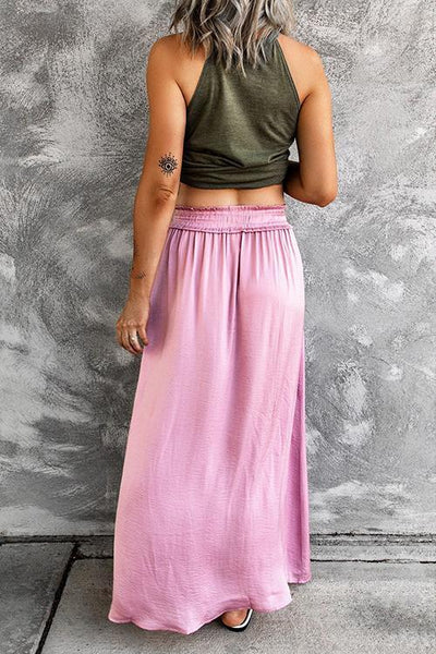 Slit Drawstring Maxi Skirts - girlyrose.com