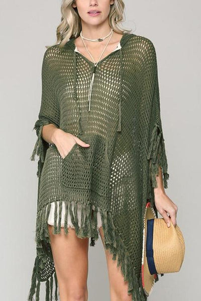 Hollow Tassels Hooede Cover Up - girlyrose.com