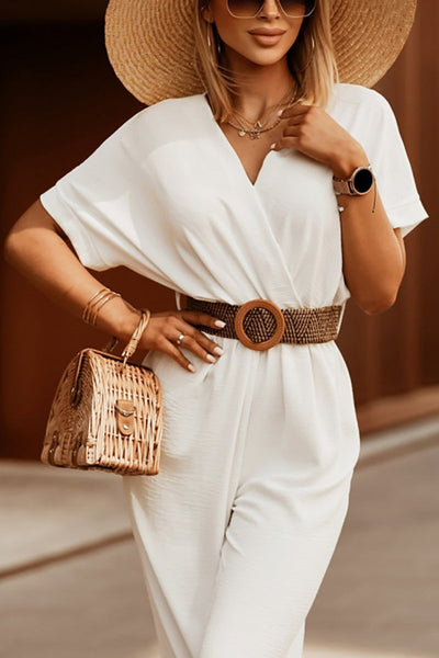 Faux Wrap Wide Leg Jumpsuit