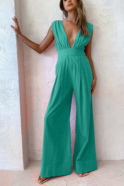 Deep V-neck Sleeveless Jumpsuit