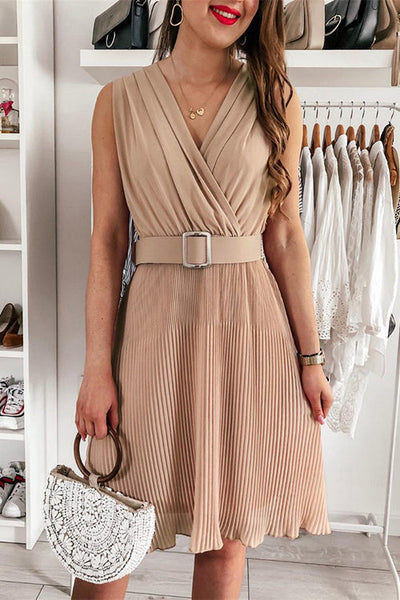 Cross Front Pleated Sleeveless Tank Dress