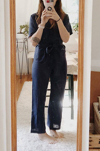 Linen V Neck Wrap Jumpsuits